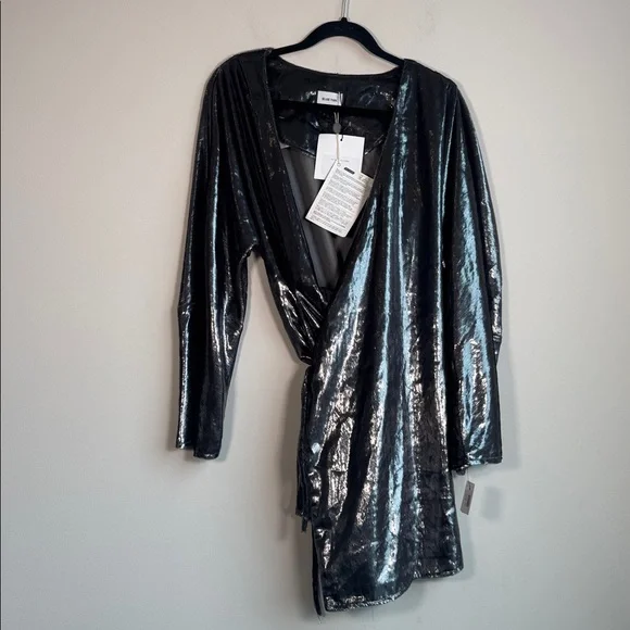 NWT BEARE PARK Velvet Mini Wrap Dress in Silver Tinsel - US 6 - Picture 4 of 8